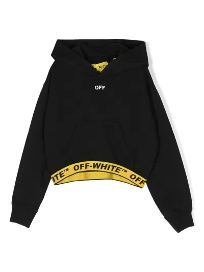 Off-white Kids' Logo-trim Hoodie In 1018 Black Yellow