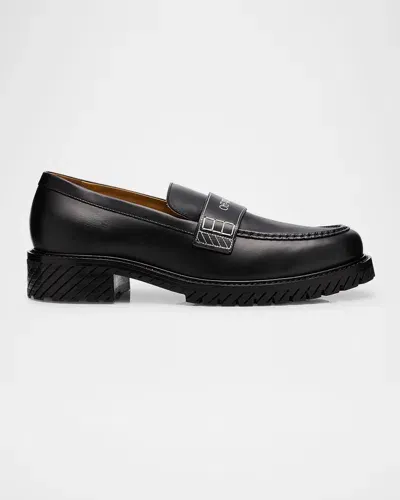 Off-white Men's Combat Leather Penny Loafers In Black