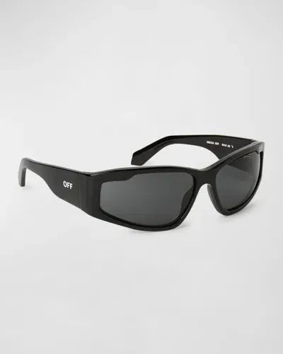 Off-white Men's Kimball Acetate Wrap Sunglasses In Black Dark Grey