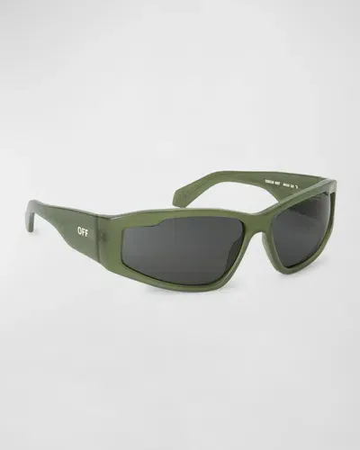 Off-white Men's Kimball Acetate Wrap Sunglasses In Olive Green  Dark Gre