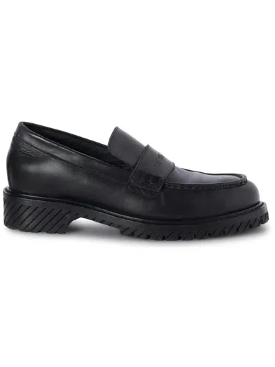 Off-white Military Logo-debossed Leather Loafers In Black