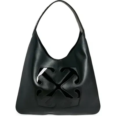 Off-white Metropolitan Leather Hobo Bag In Black/black