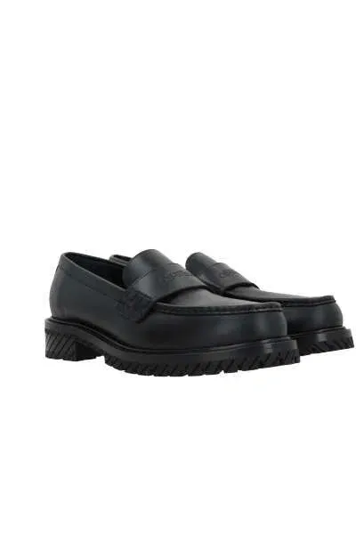 Off-white Military Leather Loafers In Black