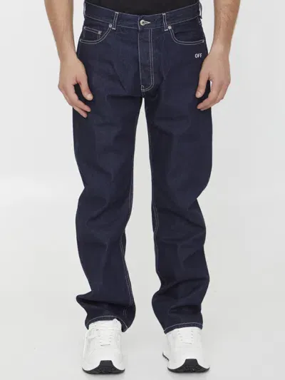 Off-white Off Embroidery Jeans In Blue