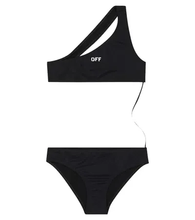 Off-white Kids' Off Stamp One-shoulder Bikini In Black White