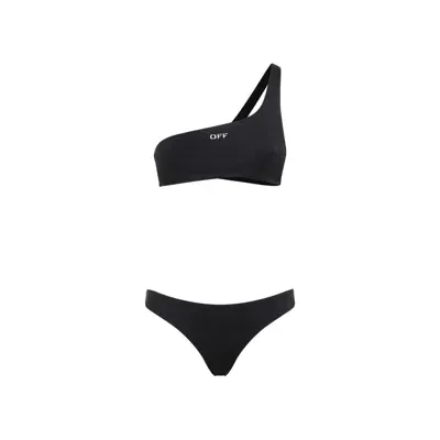 Off-white Off Stamp One Shoulder Bikini Swimwear In Black