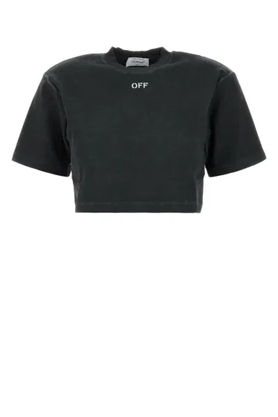 Off-white Off Stamp Rib Crop Tee Washed Grey Whi In Washedgre