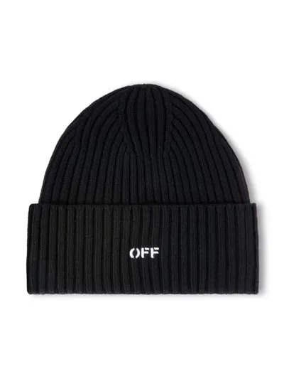 Off-white Off Stamp Wool Beanie In Black