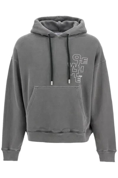 Off-white Outline Arrow Cotton Hoodie In Grey