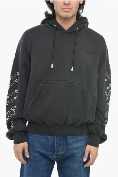 Off-white Oversized Hoodie Sweatshirt With Eyelet Detail In Gray