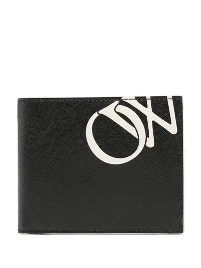 Off-white Logo-print Leather Bi-fold Wallet In Black