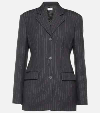 Off-white Broken Pinstripe Fitted Single-breasted Blazer Jacket In Grigio