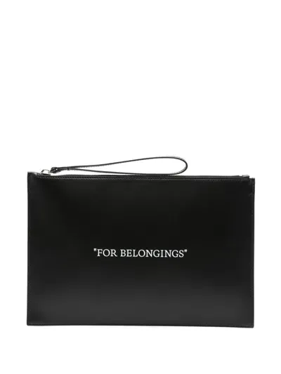 Off-white Quote Clutch Bag In Black