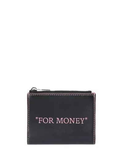 Off-white Quote Leather Bi-fold Wallet In Black