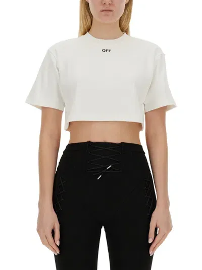 Off-white Ribbed Cropped T-shirt In White