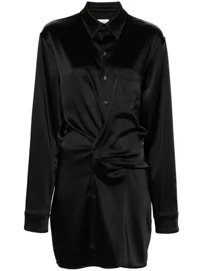 Off-white Ruched Asymmetric Shirt Dress In Black  