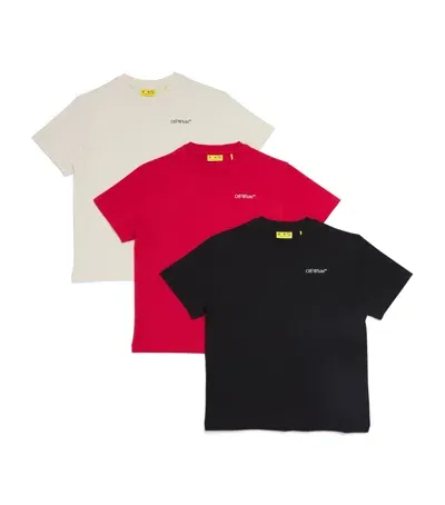 Off-white Kids' Set Of 3 Logo T-shirts In Red