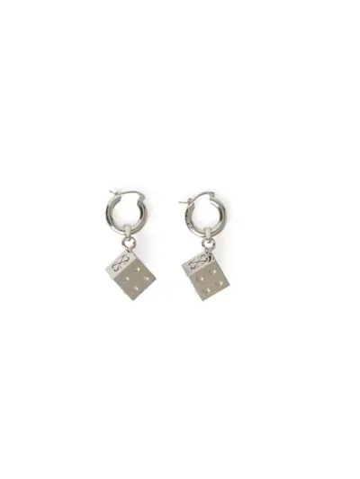 Off-white Silver Dice Pendant Earrings In Metallic