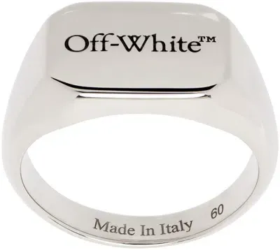 Off-white Rectangular Logo Ring In Silver