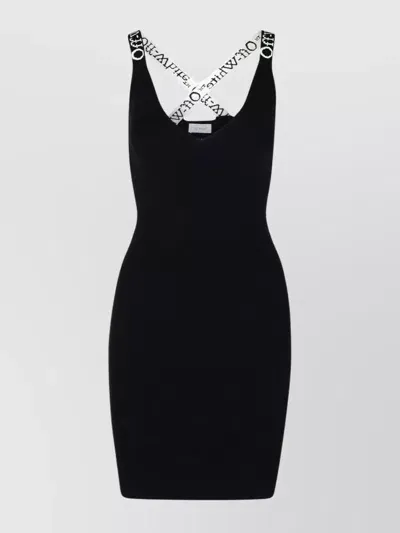 Off-white Sleeveless V-neck Bodycon Mini Dress In Negro