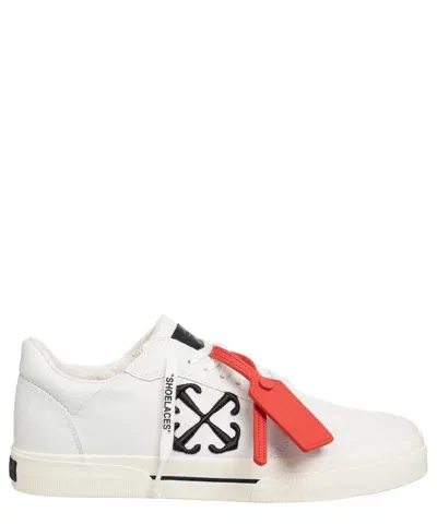 Pre-owned Off-white Sneaker Herren Low Vulcanized Omia293c99fab0010110 White - Black Logo In Weiss