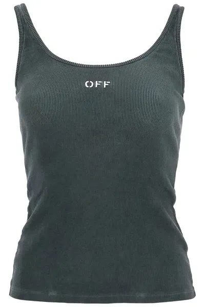 Off-white Stretch Cotton Tank Top For Women In Grey