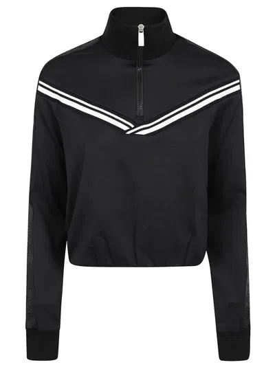 Off-white Stylish Women's Cropped Jacket With High Neck And Sporty Stripe Detail In Black