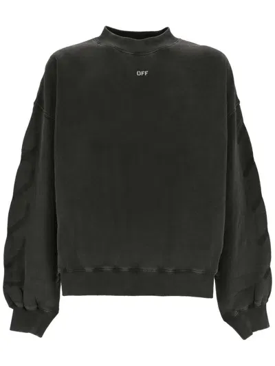 Off-white Logo Printed Cotton Sweatshirt In Black Grey