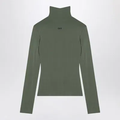 Off-white Green Viscose Turtleneck Sweater With Logo Women