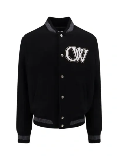 Off-white Varsity Wool Bomber With Iconic Embroidery In Multicolor