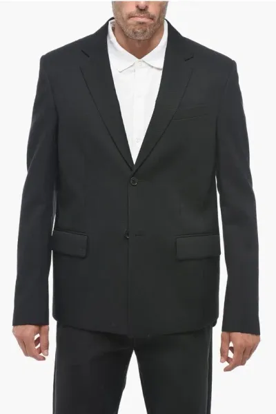 Off-white Virgin Wool Blazer With Flap Pockets In Black