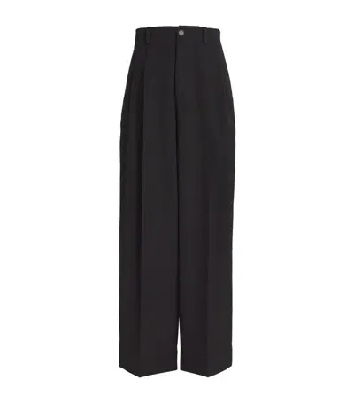 Off-white Virgin Wool Trousers In Black