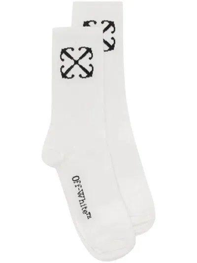 Off-white White Ribbed Socks With Arrows In Weiss