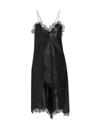 Off-white Lace Nappa Leather Dress In Black