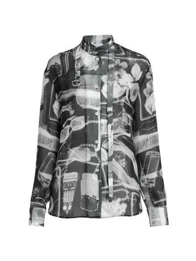 Off-white X-ray-print Silk Shirt In Black White