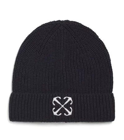 Off-white Kids' Wool-cotton Arrows Beanie In Navy