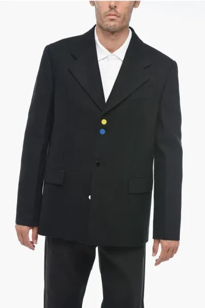 Off-white Wool Oversized Blazer With Flap Pocket In Black