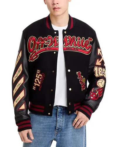 Off-white X Ac Milan 125th Anniversary Embroidered Varsity Jacket - Exclusive In Black