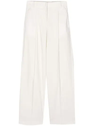 Officine Generale Pleated Poplin Straight Trousers In White