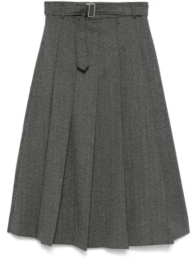 Officine Generale Pleated Midi Skirt In Darkgrey/lightgrey