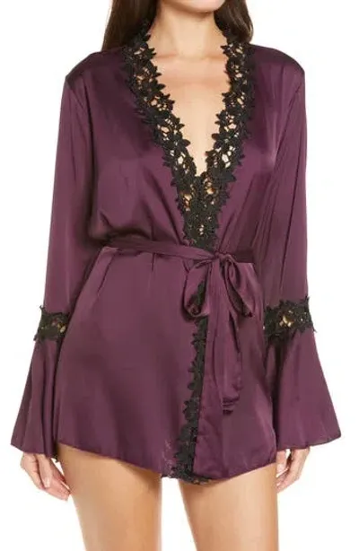 Oh La La Cheri Thea Lace Trim Satin Wrap In Italian Plum/black