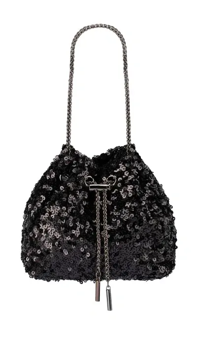 Olga Berg Ilana Sequin Drawstring Bag In Black