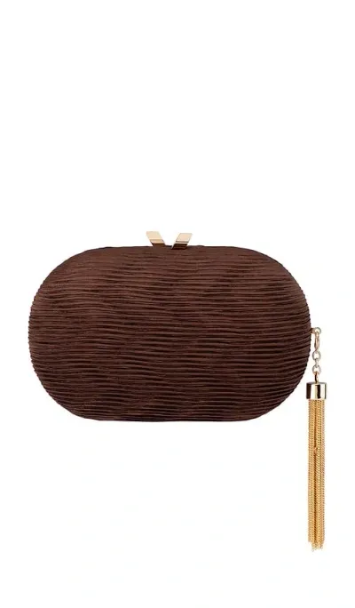 Olga Berg Natalie Pleated Oval Clutch In Chocolate