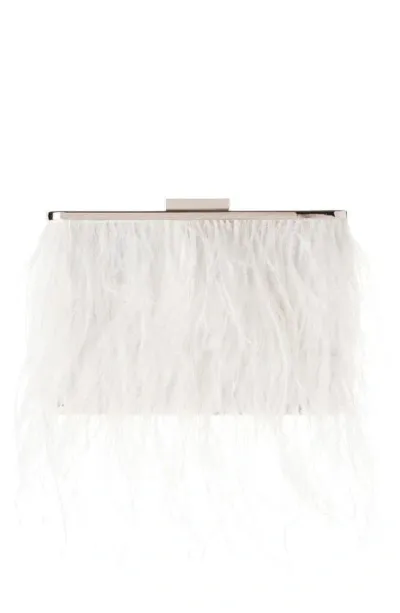 Olga Berg Ostrich Feather Embellished Clutch In White