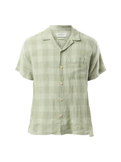 Oliver Spencer Havan Camp-collar Checked Linen Shirt In Green