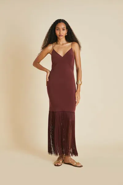 Olivia Von Halle Zoya Burgundy Slip Dress In Silk Crêpe De Chine