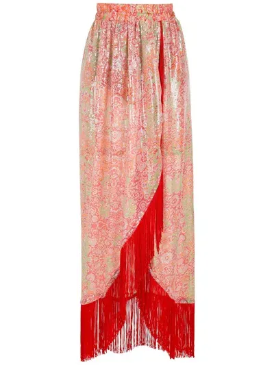 Olympiah Paisley-print Wrap Fringe Skirt In Red