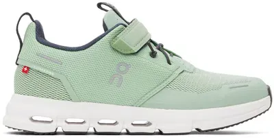 On Little Kids Green Cloud Play Sneakers In Sage | White