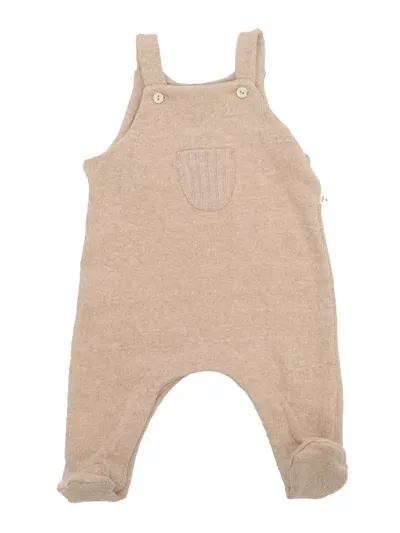 One More In The Family Kids' Overall W/feet Opened With Nickel Free Poppers In Beige