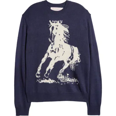 One Of These Days Running Horse Wool Blend Sweater In Navy